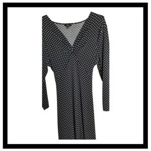 Talbot's Long Sleeve Black Polka Dot V Neck Dres
